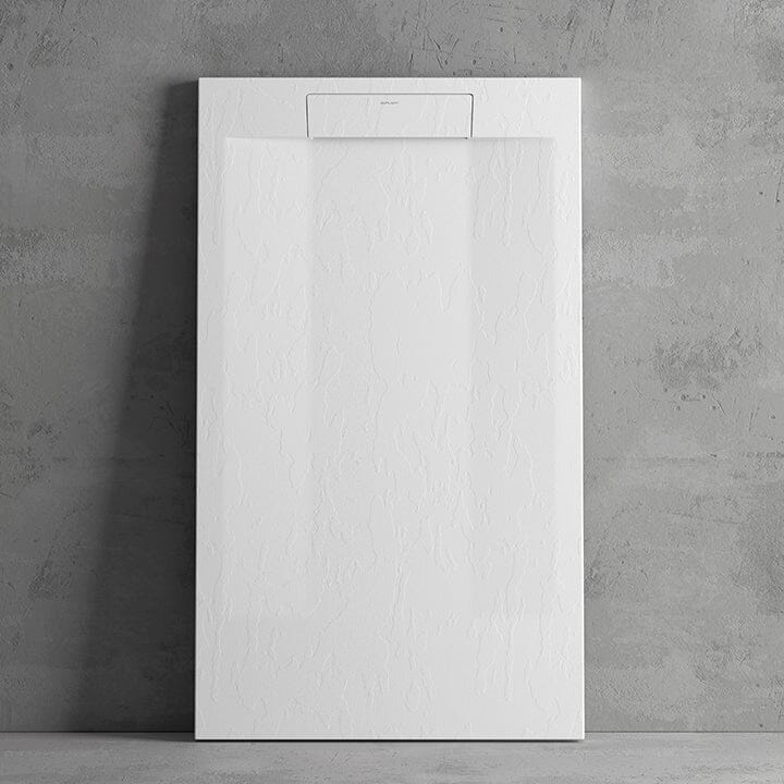 Mineralguss-Duschwanne extra flach SUEZ, Schieferoptik, WEIß