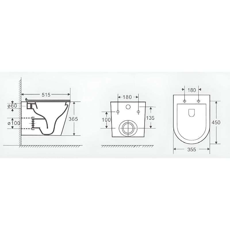 Modernes Hänge-WC, Keramik, ATRIA, Unterputz-Spülkasten
