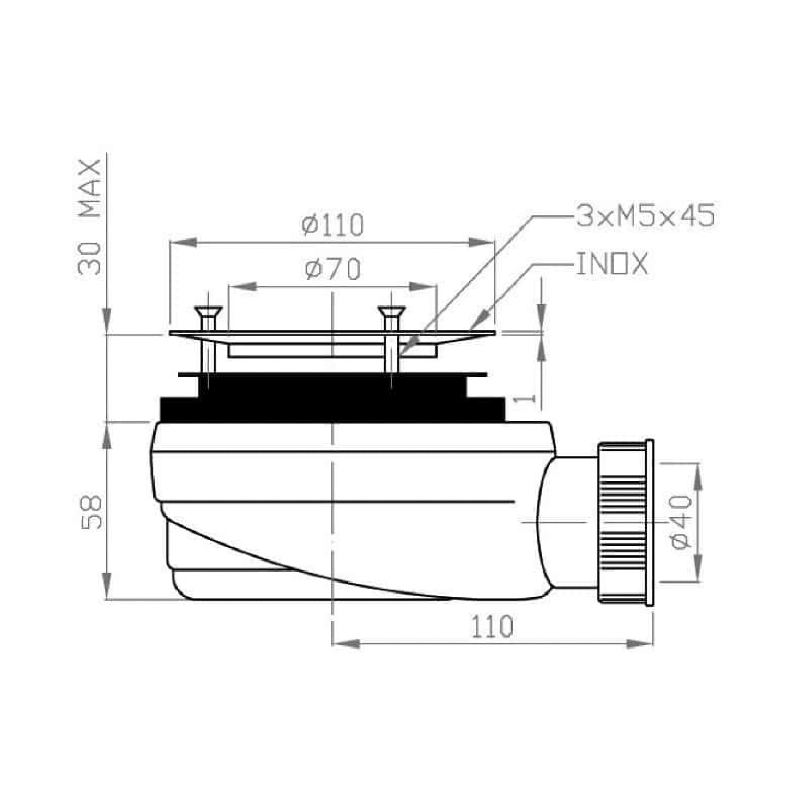 Siphon Ø70 cm EVODRAIN, Einbautiefe 40 mm
