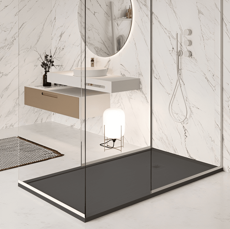 Mineralguss-Duschwanne extra flach mit Rand SARIN ANTHRAZIT