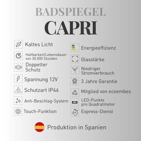 Badspiegel CAPRI mit integriertem LED-Licht und Touch-Funktion