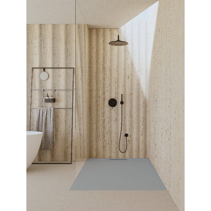 Extra flache Duschwanne COVER, Schieferoptik, GRAU