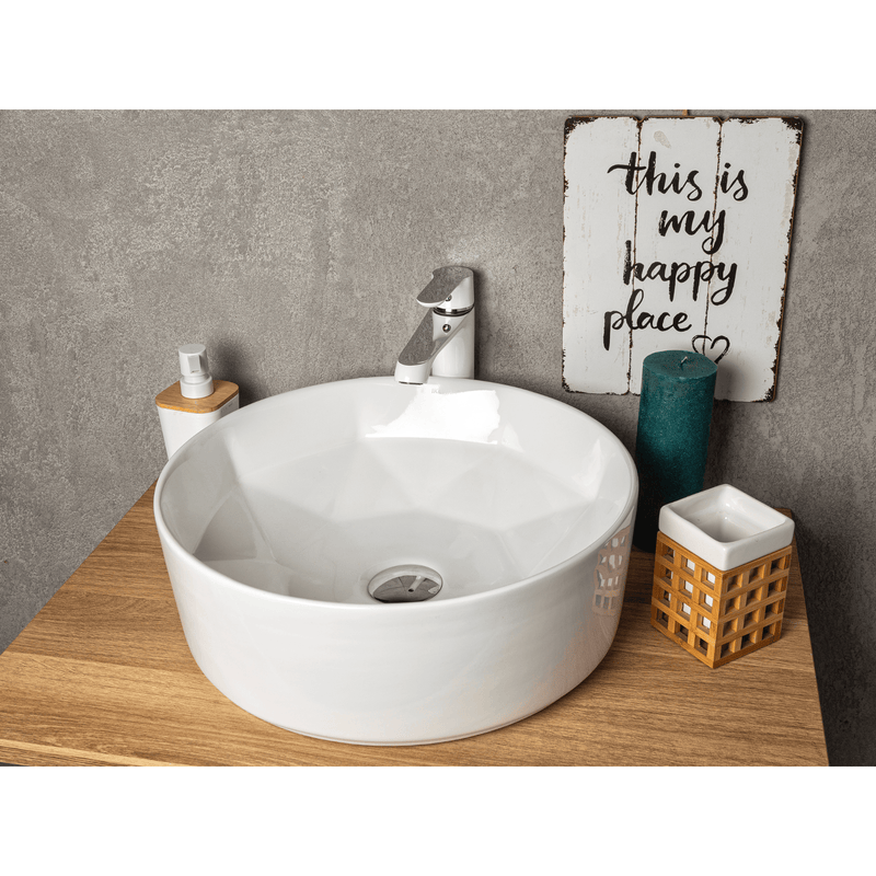 Rundes Aufsatzwaschbecken aus Keramik ELYNA mit innen diamantförmigem Design