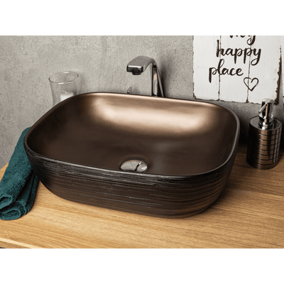 Rechteckiges Aufsatzwaschbecken aus Keramik ORIANA, Braun und Schwarz