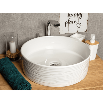 Rundes Aufsatzwaschbecken aus Keramik PRISMA, gerillte Außenseite