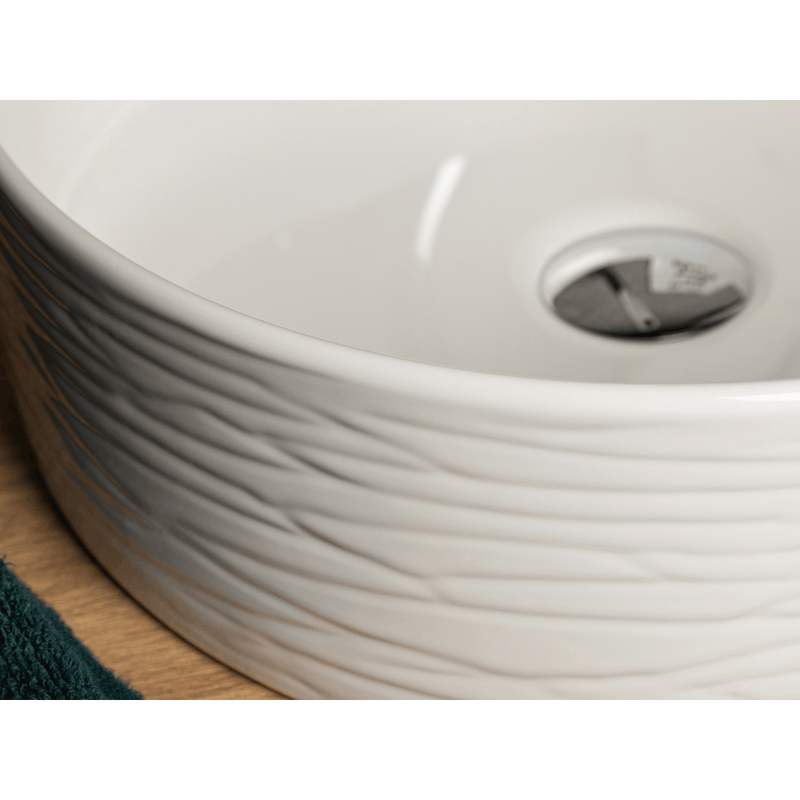 Rundes Aufsatzwaschbecken aus Keramik PRISMA, gerillte Außenseite