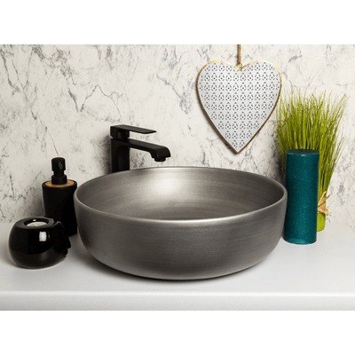 Rundes Aufsatzwaschbecken aus Keramik SILVER, gebürstetes Metallgrau