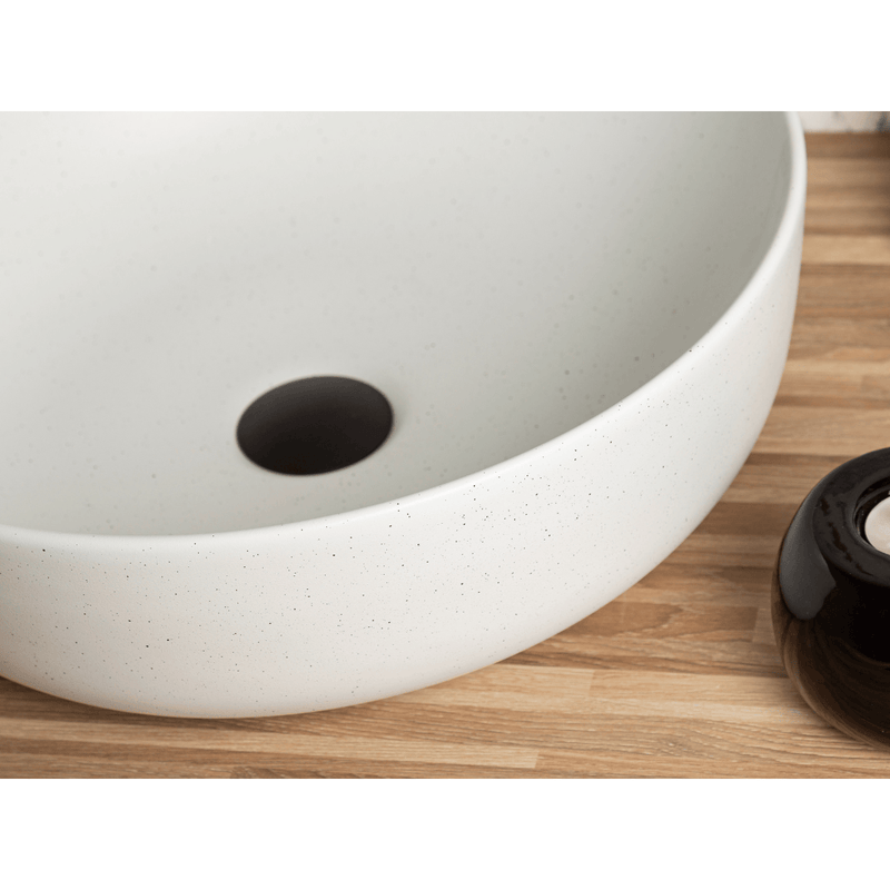 Rundes Aufsatzwaschbecken aus Keramik GRANA, mattweiß mit Granit-Effekt