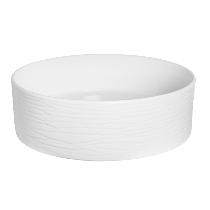 Rundes Aufsatzwaschbecken aus Keramik PRISMA, gerillte Außenseite
