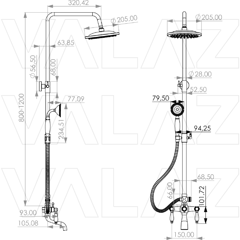 3-Wege-Badewannenarmatuur, Twee-hendel mengkraan, FLORINA oud goud