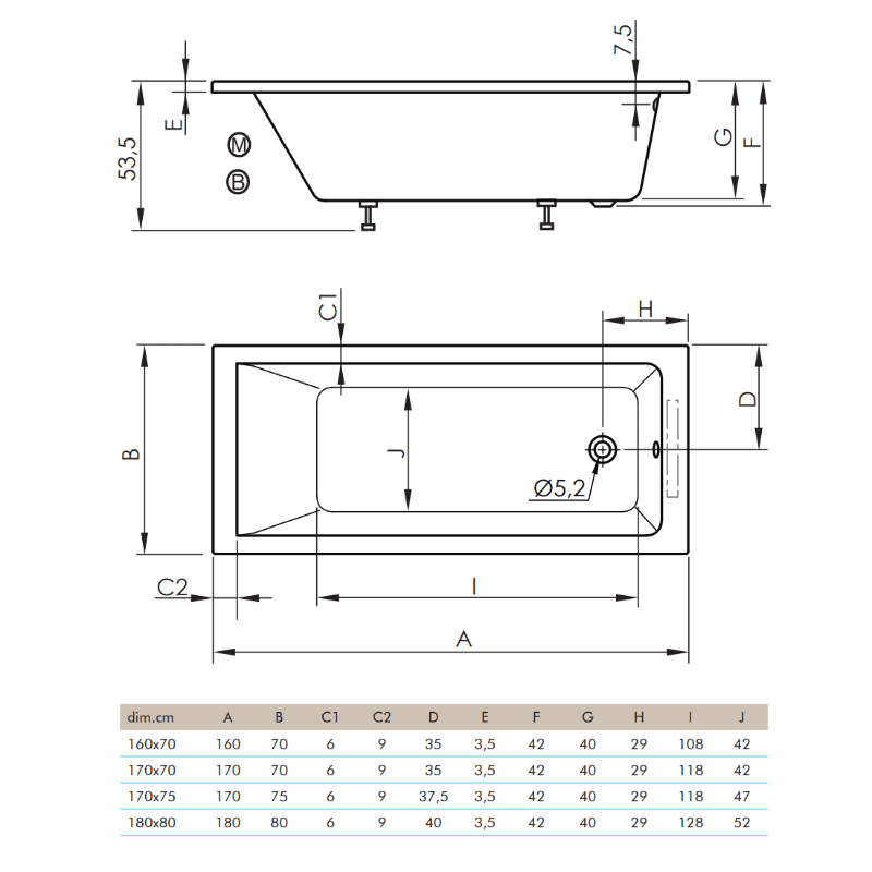 Eingebaute rechteckige Badewanne BALI