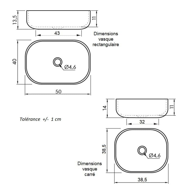 Lavabo sobre encimera rectangular en cerámica CATANIA