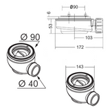 Dimensions ( Bonde extra-plate horizontale Sanycces Ø90 mm pour receveur de douche - Le Monde du Bain