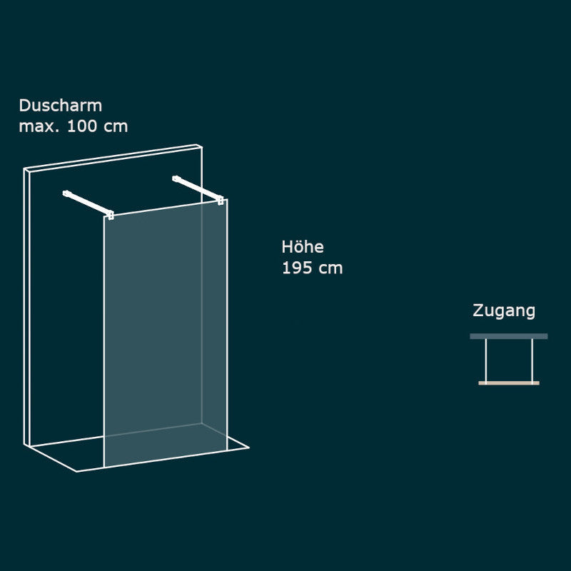 Duschwand MANACOR Festes Doppelarm-Duschpaneel schwarz - Glas 8mm