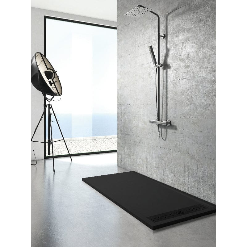 Extra flache Duschwanne ELITE, Schieferoptik, SCHWARZ