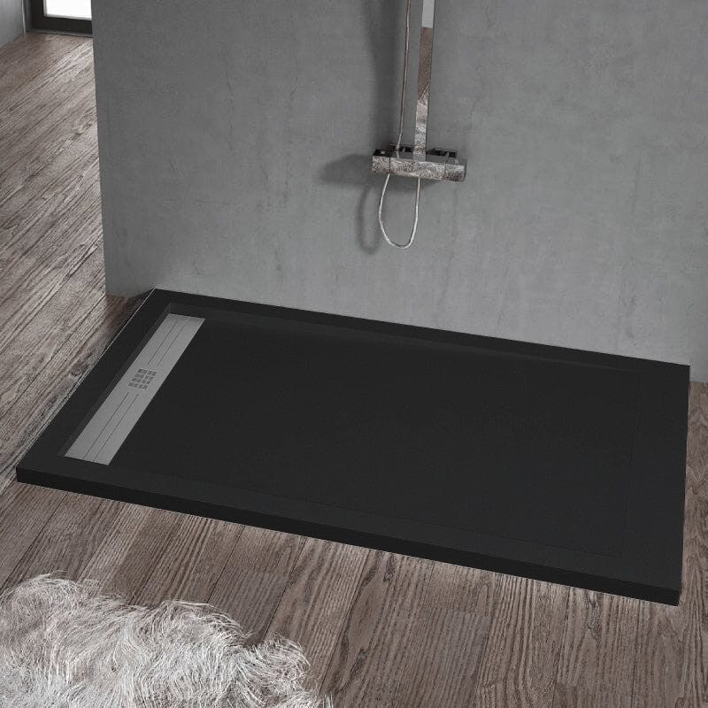 Extra flache Duschwanne ELITE, Schieferoptik, SCHWARZ