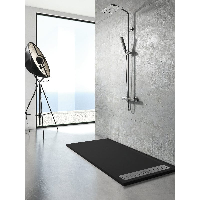 Extra flache Duschwanne ELITE, Schieferoptik, SCHWARZ