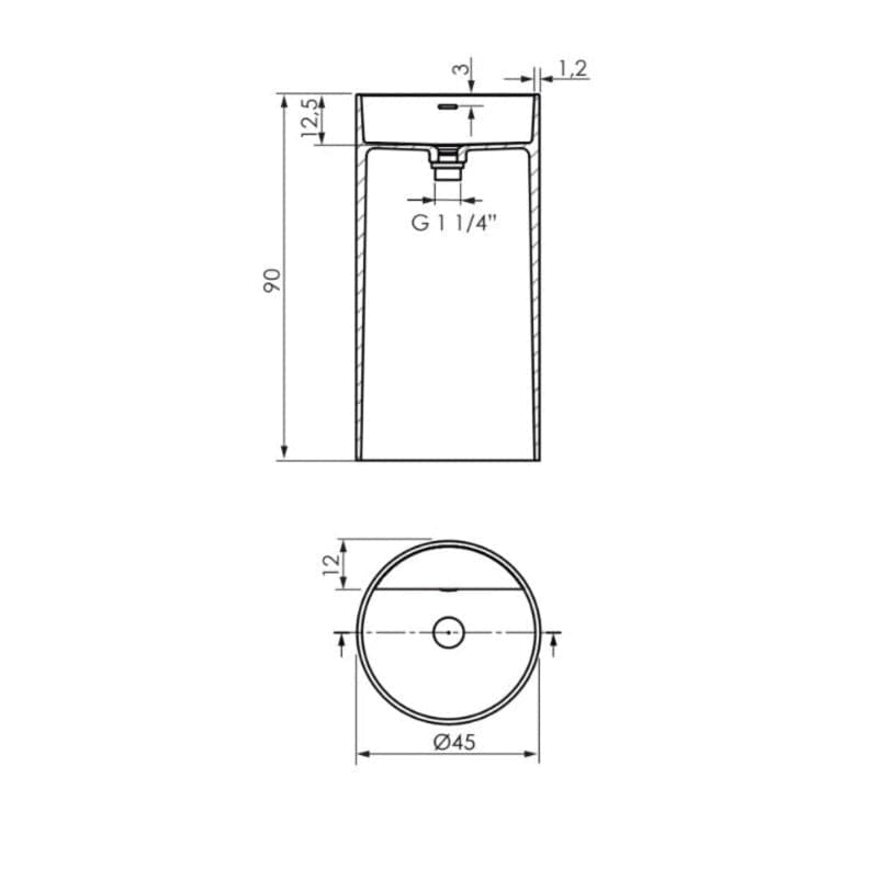Waschbecken mit Säule im Design VISTABELLA