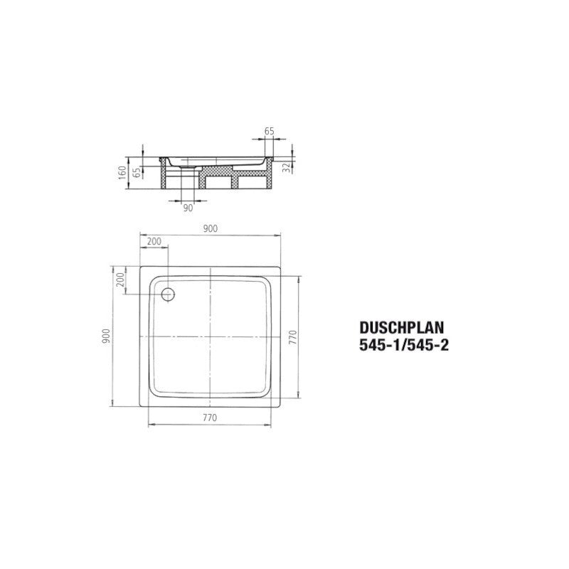 Kaldewei Duschplan 545-2 Duschwanne 90 x 90 x 6,5 cm mit Styroporträger