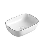 Lavabo blanco brillante borde negro sobre encimera cerámico CUARTO 45,5 x 32,5 cm - Entorno baño