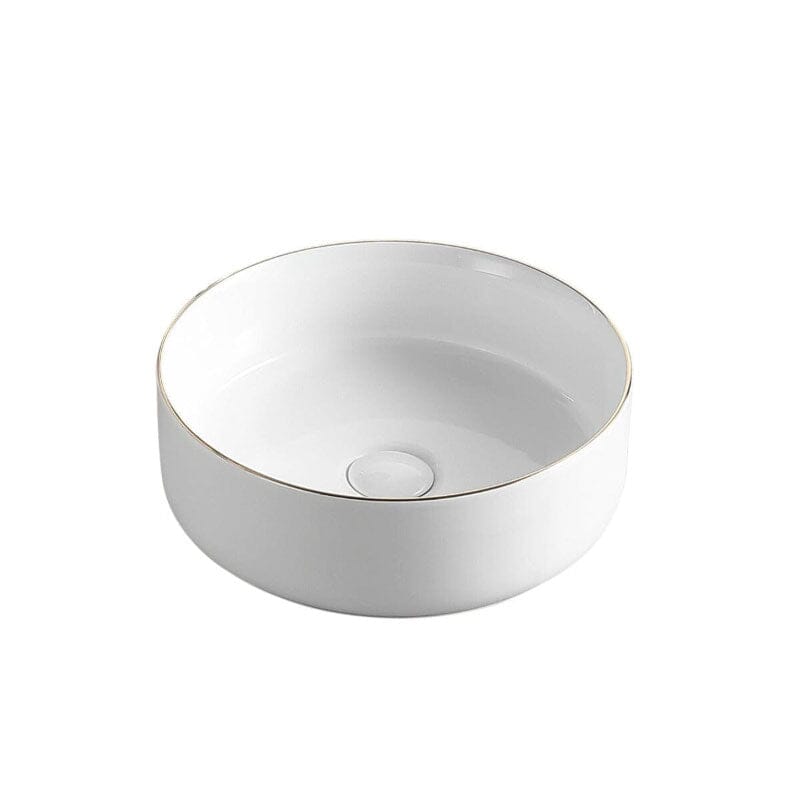 Lavabo blanco mate borde dorado sobre encimera cerámico MENDOZA Ø 36 cm - Entorno baño