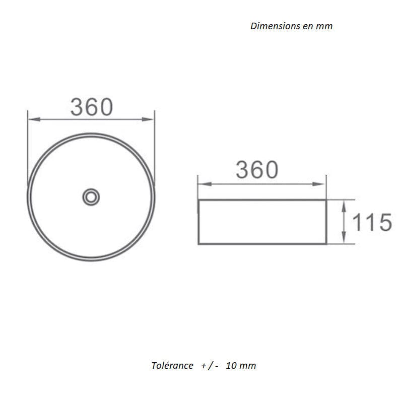 Lavabo blanco mate borde dorado sobre encimera cerámico MENDOZA Ø 36 cm - Entorno baño