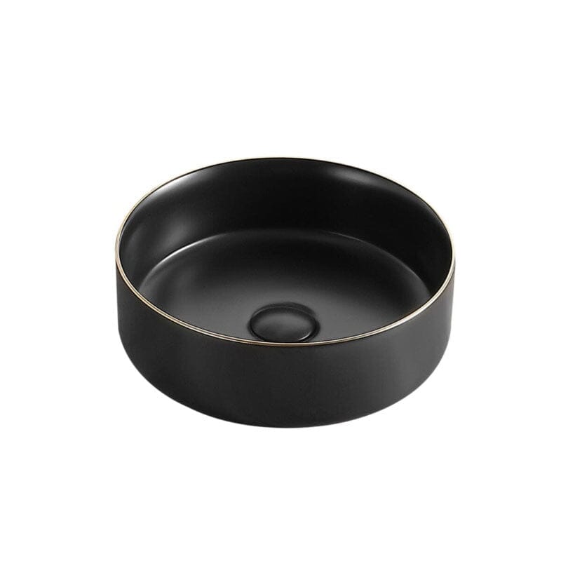 Lavabo negro mate borde dorado sobre encimera cerámico MENDOZA Ø 36 cm - Entorno baño