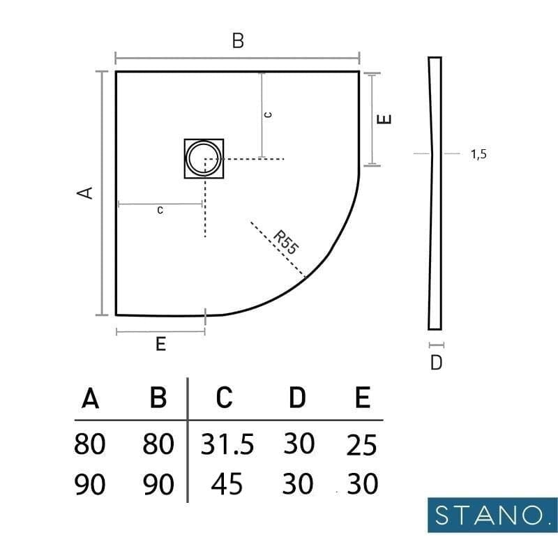 Duschwanne MADISON CURVE, Schieferoptik, GRAU