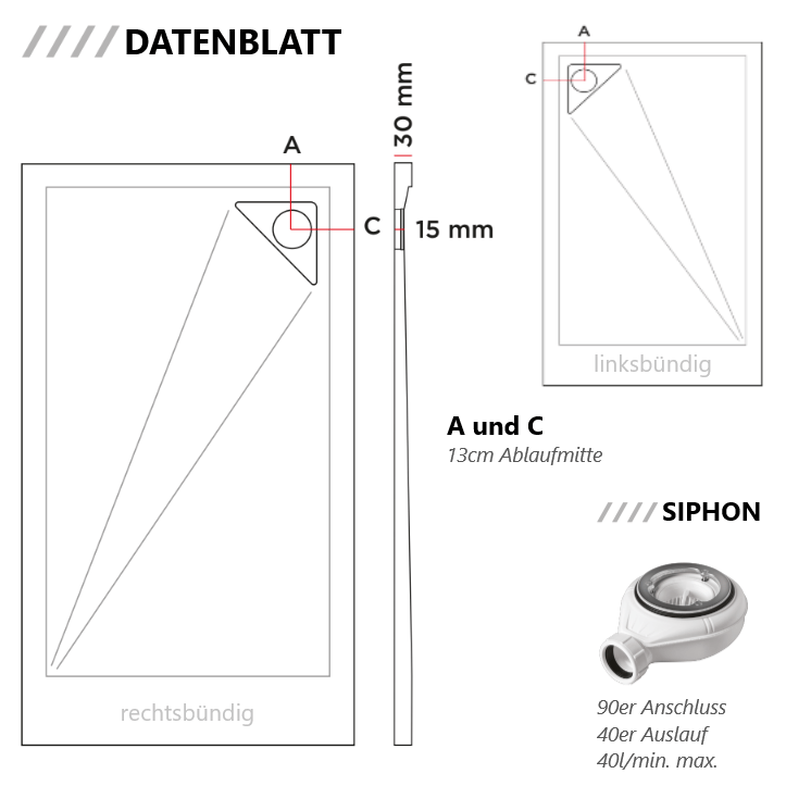 Mineralguss-Duschwanne extra flach TRINITY in CREME