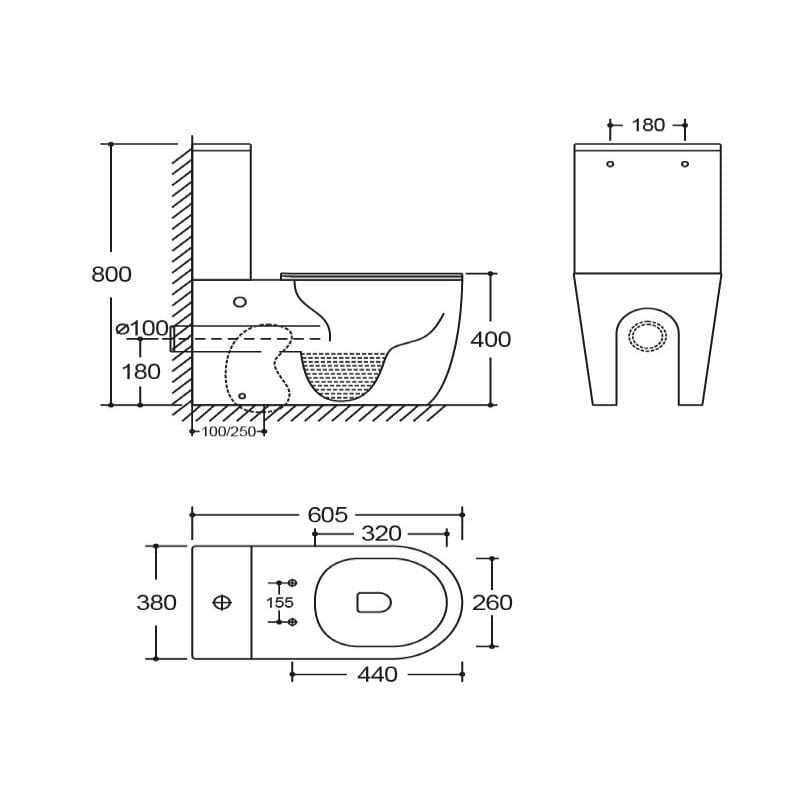 Modernes Stand-WC, Keramik, NAUTILUS BLACK, niedriger Spülkasten - Welt der Bäder