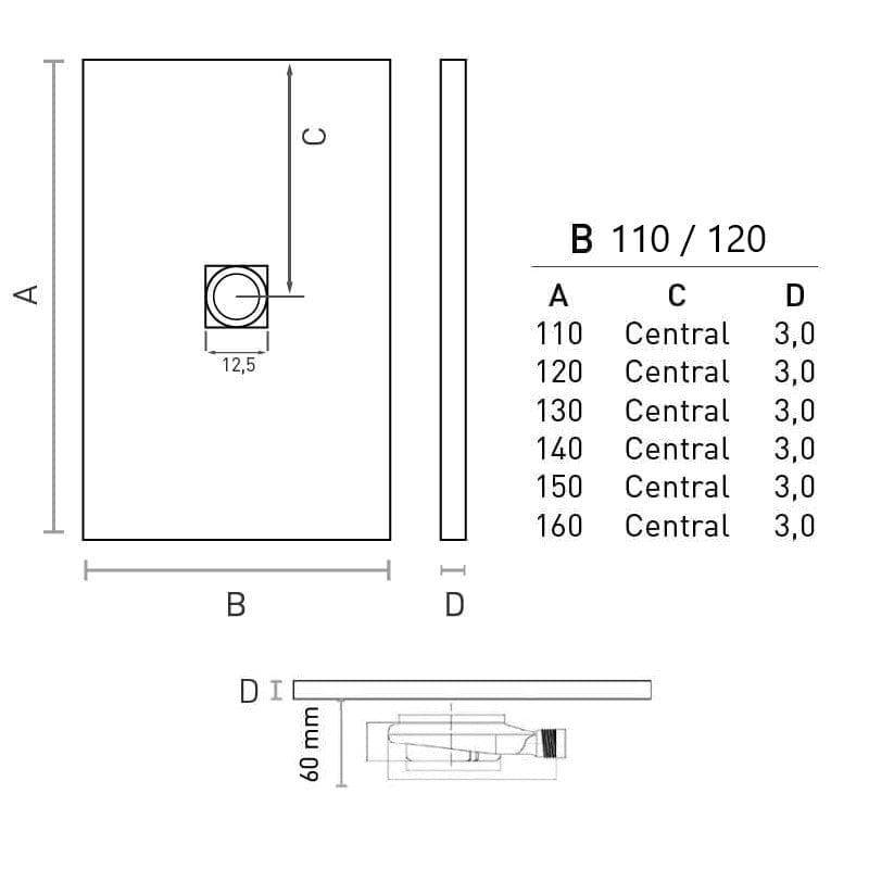 Mineralgiet-douchebak extra plat CENTRO, leisteenlook, ANTHRACIET
