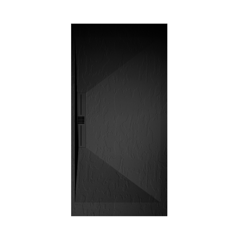 Mineralgiet-douchebak extra plat EDIS, leisteenlook, ZWART