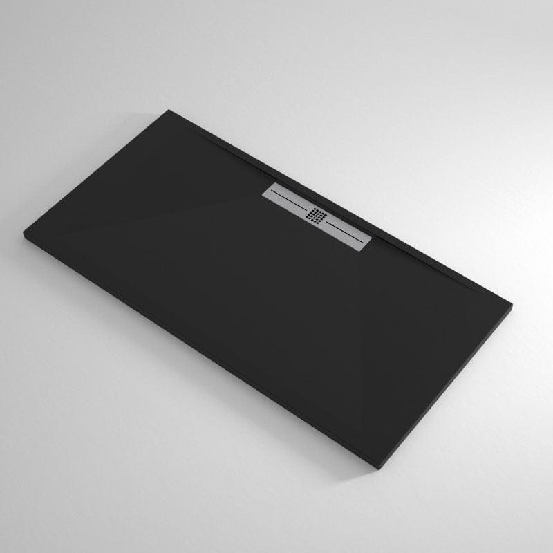 Mineralgiet-douchebak extra plat EDIS, leisteenlook, ZWART