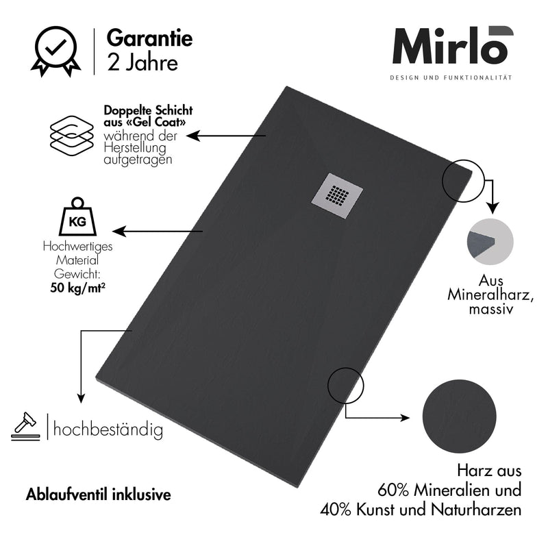 Mineralguss-douchebak extra plat DEKOR MARQUINA, zwarte marmer