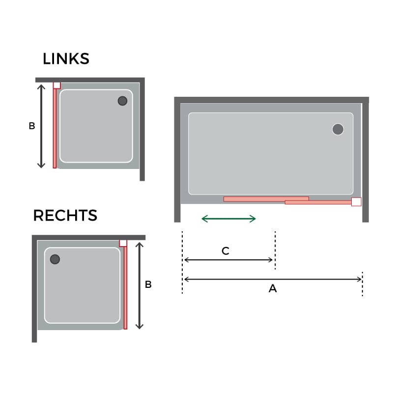 Sonderangebot - Duschwand mit Schiebetür LUNA Schwarz mit Seitenstück 100x80cm - Glas 8mm in Parsol Grau