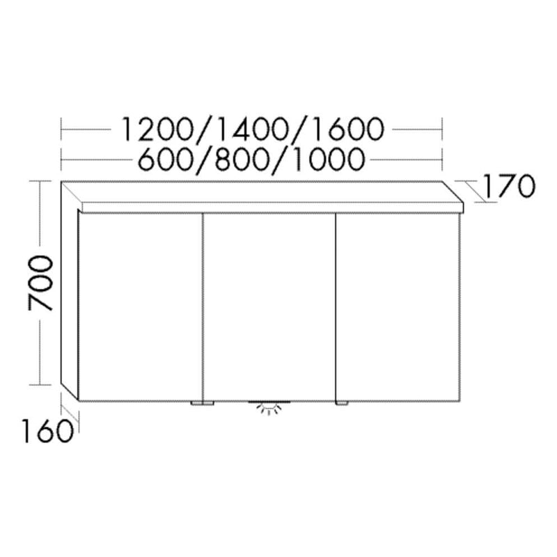 burgbad Lin20 Spiegelschrank mit LED-Beleuchtung, 140 cm, 3 Spiegeltüren, rechts, mit Waschtischbeleuchtung