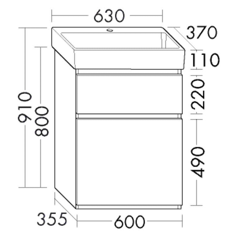 burgbad Lin20 Waschtischunterschrank mit Keramik-Waschtisch 63 cm, 2 Auszüge