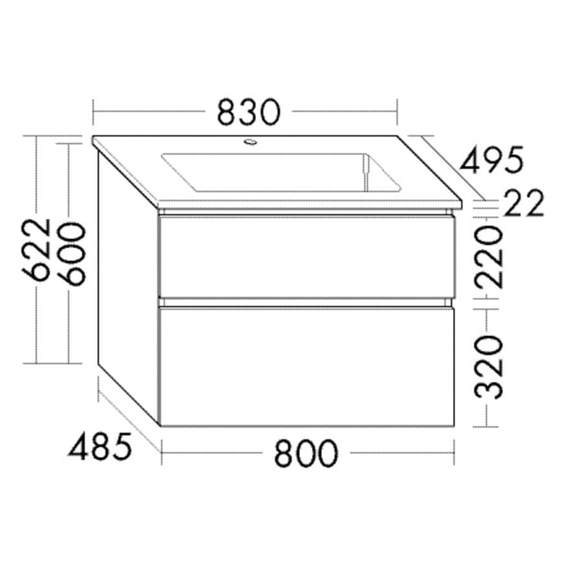 burgbad Lin20 Waschtischunterschrank mit Keramik-Waschtisch 83 cm, 2 Auszüge