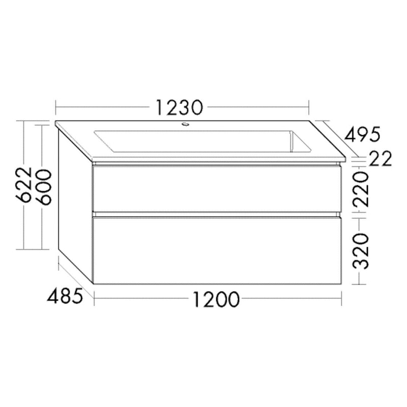 burgbad Lin20 Waschtischunterschrank mit Keramik-Waschtisch 123 cm, 2 Auszüge