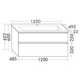 burgbad Lin20 Waschtischunterschrank mit Keramik-Waschtisch 123 cm, 2 Auszüge