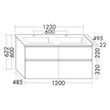 burgbad Lin20 Waschtischunterschrank mit Keramik-Doppelwaschtisch 123 cm, 4 Auszüge
