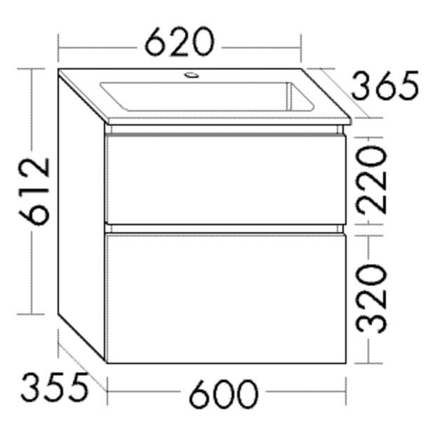 burgbad Lin20 Waschtischunterschrank mit Mineralguss-Waschtisch 62 cm, 2 Auszüge