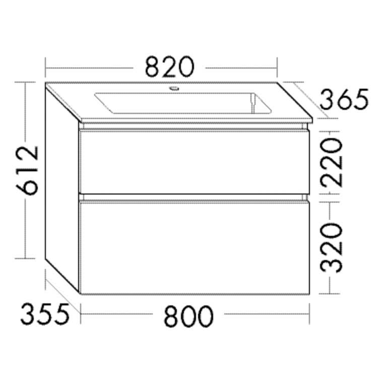 burgbad Lin20 Waschtischunterschrank mit Mineralguss-Waschtisch 82 cm, 2 Auszüge