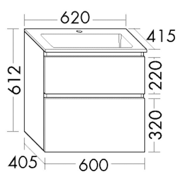 burgbad Lin20 Waschtischunterschrank mit Mineralguss-Waschtisch 62 cm, 2 Auszüge