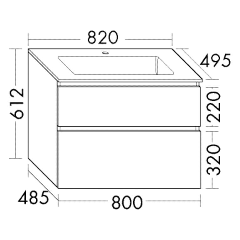 burgbad Lin20 Waschtischunterschrank mit Mineralguss-Waschtisch 82 cm, 2 Auszüge