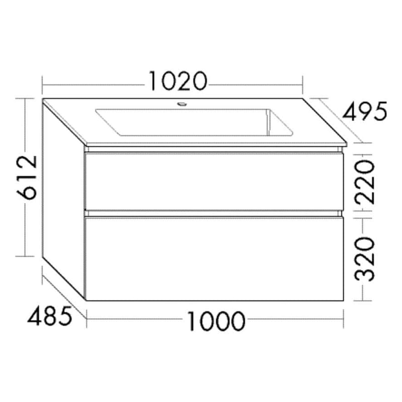 burgbad Lin20 Waschtischunterschrank mit Mineralguss-Waschtisch 102 cm, 2 Auszüge