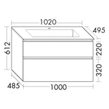 burgbad Lin20 Waschtischunterschrank mit Mineralguss-Waschtisch 102 cm, 2 Auszüge