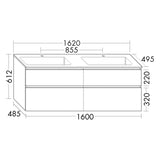 burgbad Lin20 Waschtischunterschrank mit Mineralguss-Doppelwaschtisch 162 cm, 4 Auszüge, links und rechts
