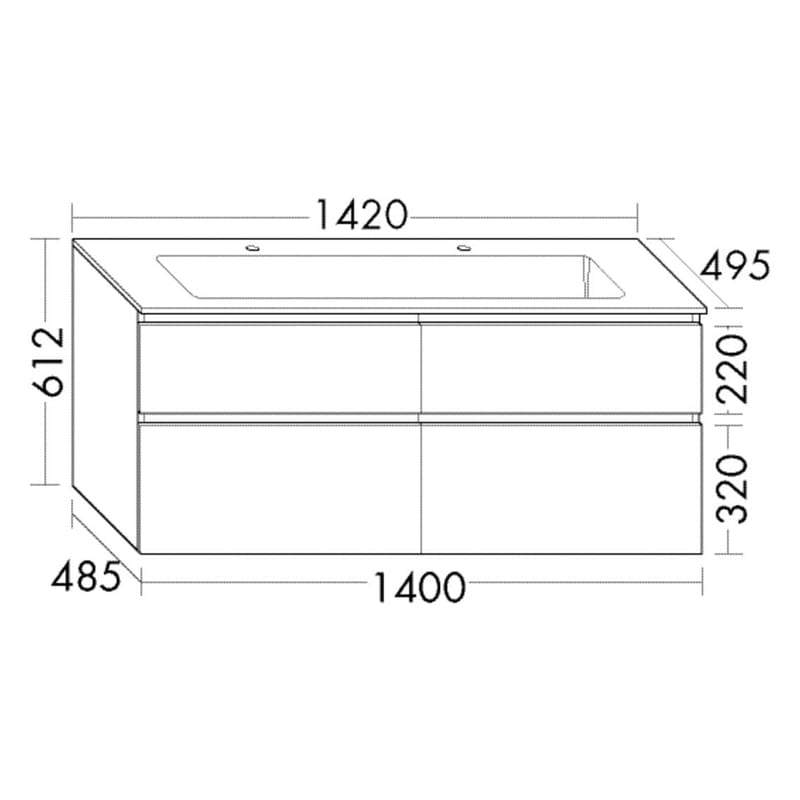 burgbad Lin20 Waschtischunterschrank mit Mineralguss-Waschtisch 142 cm, 4 Auszüge