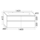 burgbad Lin20 Waschtischunterschrank mit Mineralguss-Waschtisch 142 cm, 4 Auszüge